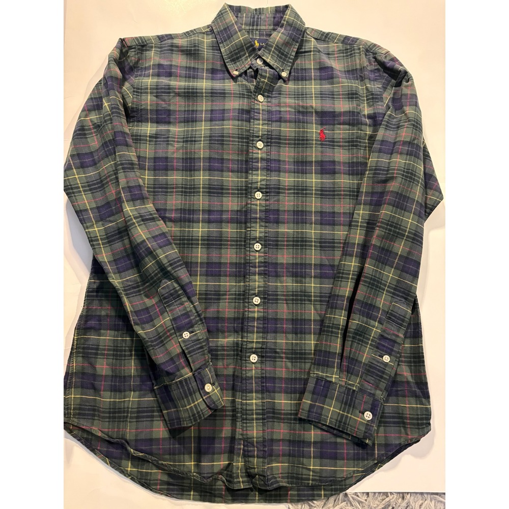 Ralph‎ Lauren Custom Fit Plaid Shirt Mens M Green Purple Button Down